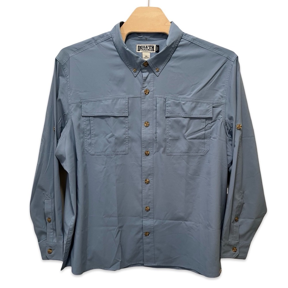 Duluth Trading Co Mens 3XL Blue Gray Ripstop Long Sleeve Untucked Fishing Shirt